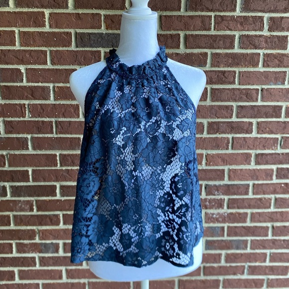 Free People Floral Navy Lace Halter Tank Top - Picture 4 of 5